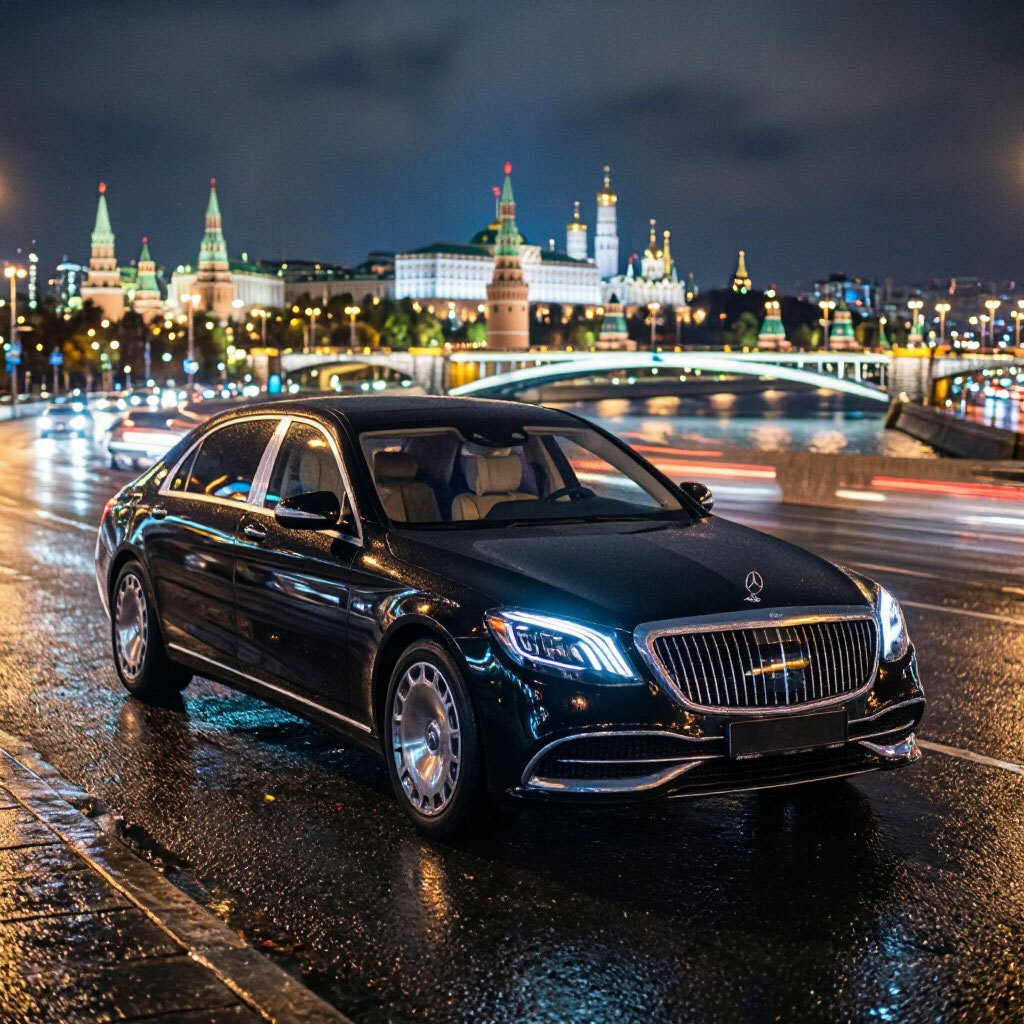 Mercedes-Maybach — экстерьер, анфас на фоне Москвы