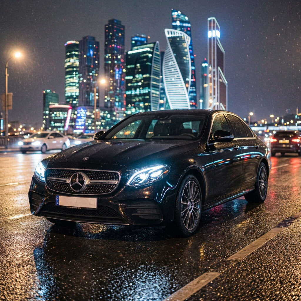 Mercedes-Benz E-Class — экстерьер ночью в Москве