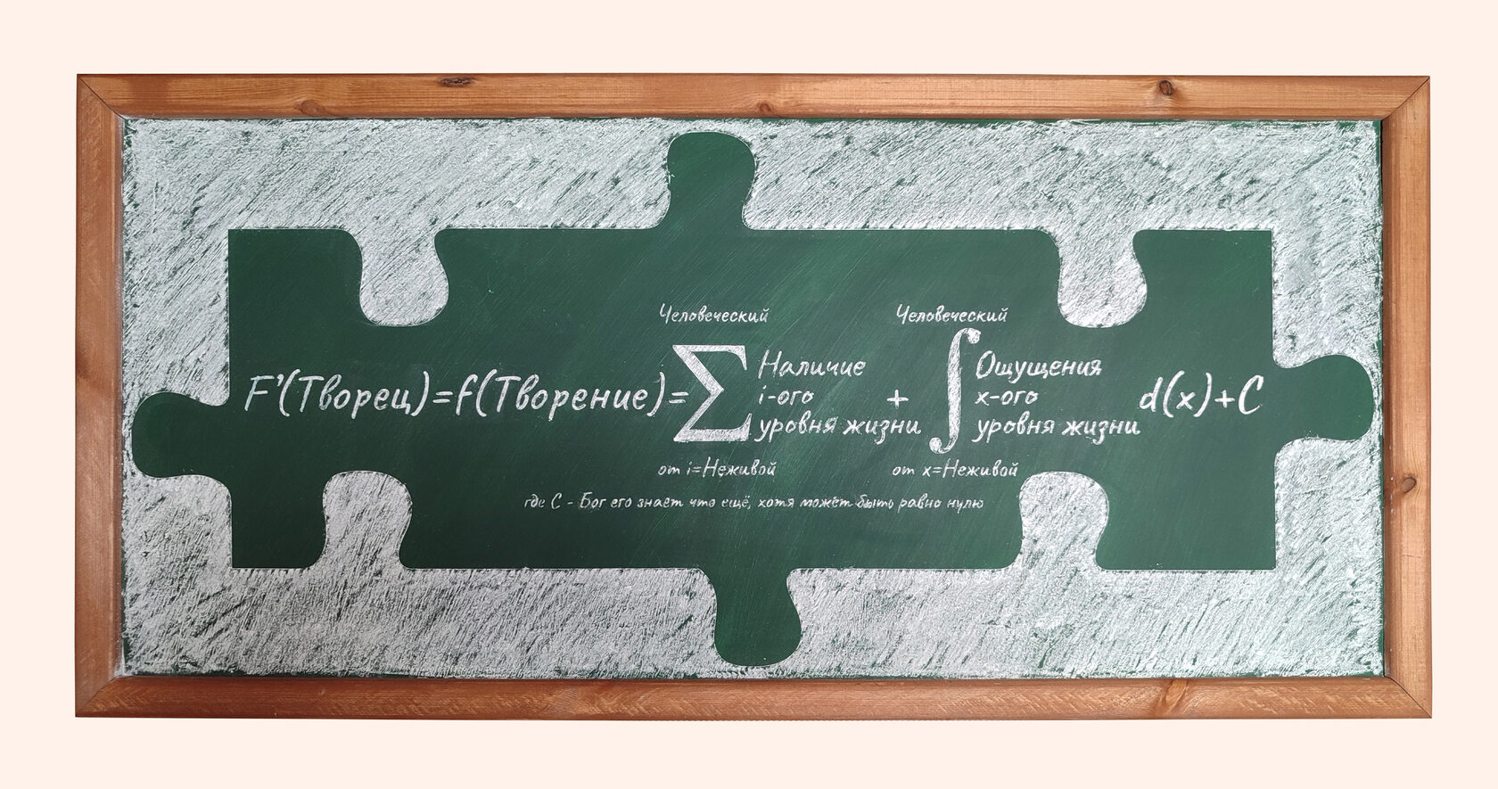 Работа «Функция Творения» из серии «Доказательство без теоремы»: фанера, брус, грифельная краска, мел