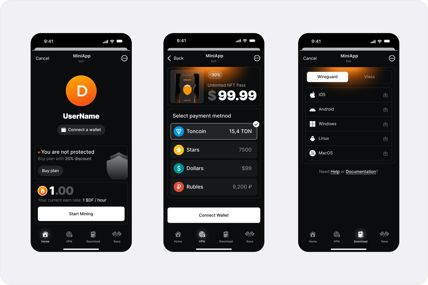 User flow screens