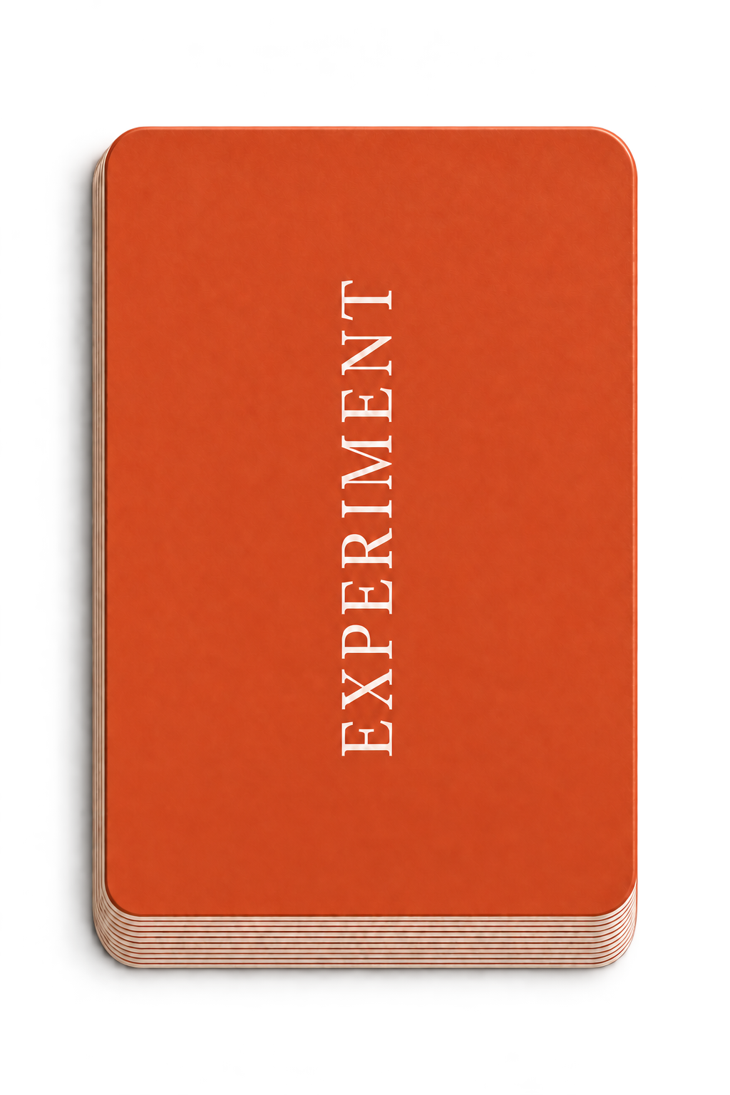 The Experiment card deck in burnt orange.