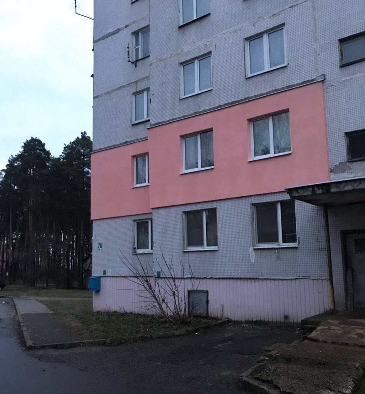 Локально утеплённый участок фасада с розовой отделкой