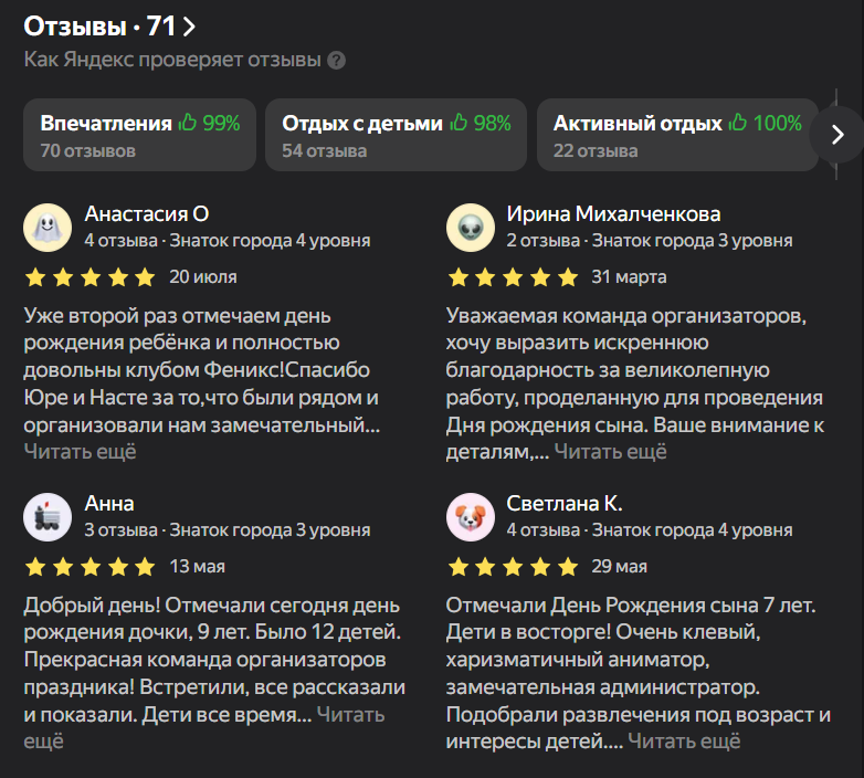 Отзывы клиентов на Яндекс Картах