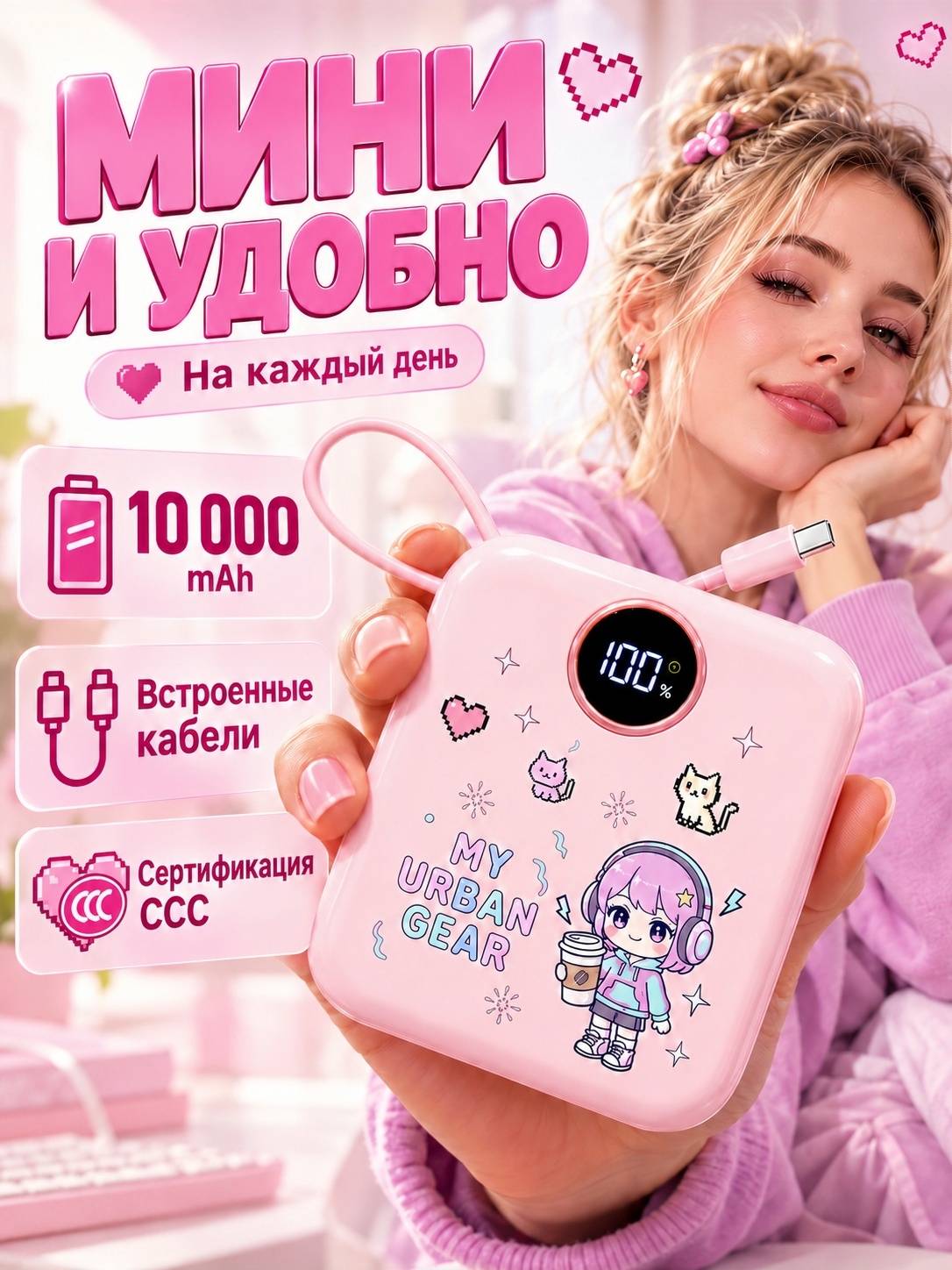 Пауэрбанк MDSILA Mini розовый
