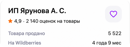 Карточка продавца Glowalova на Wildberries