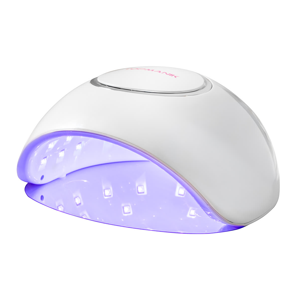 Лампа TOPMANIK F4Plus с включённой подсветкой, вид в три четверти