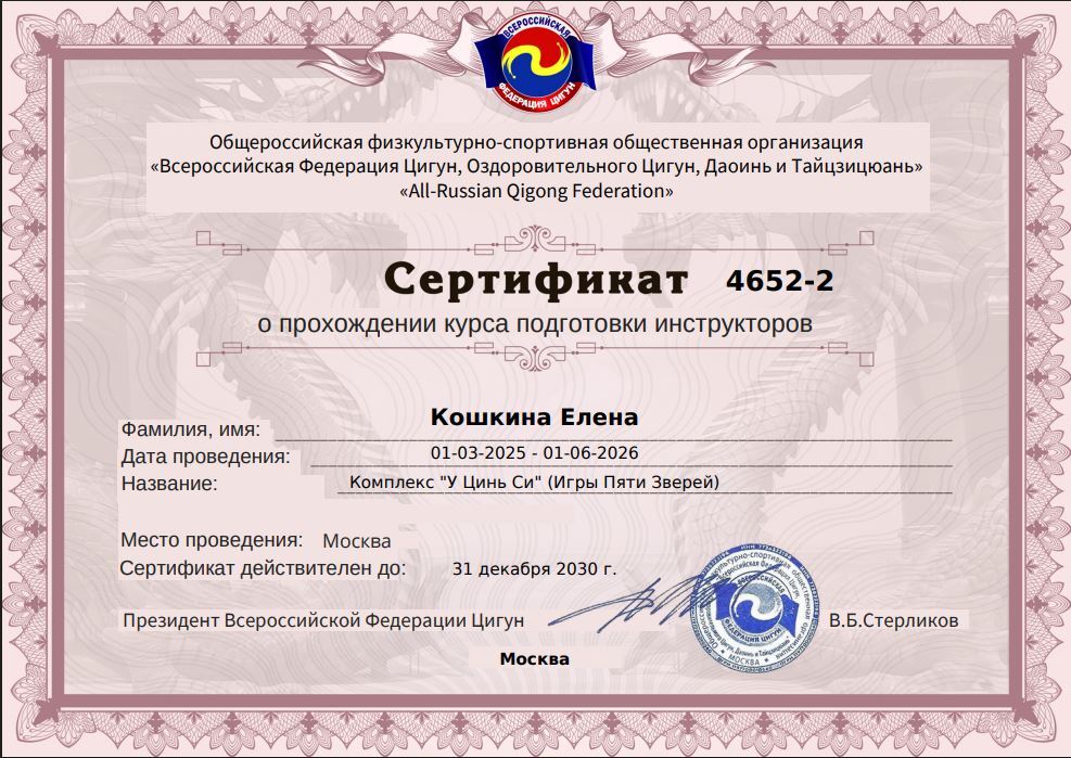 Сертификат — курс инструкторов