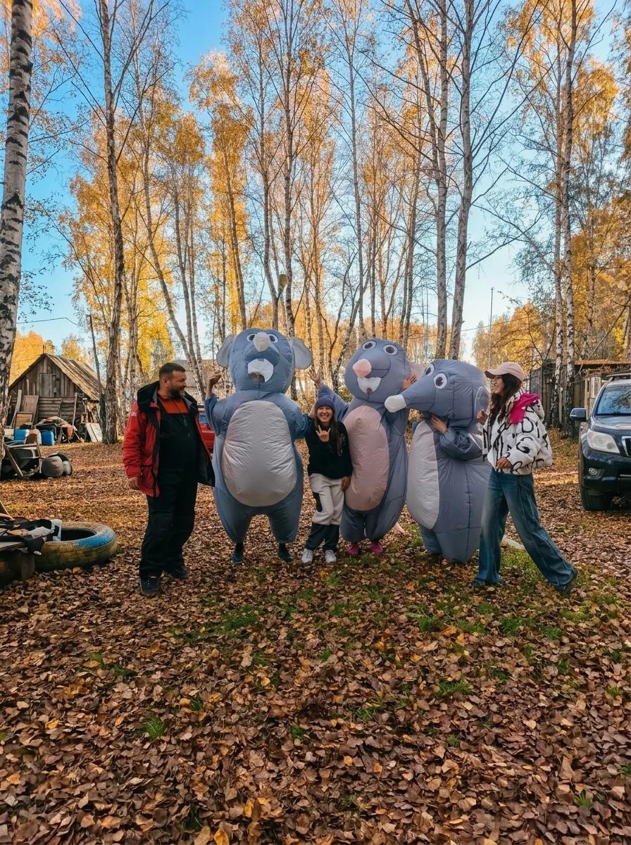 Праздничная компания с крысами среди золотых берёз